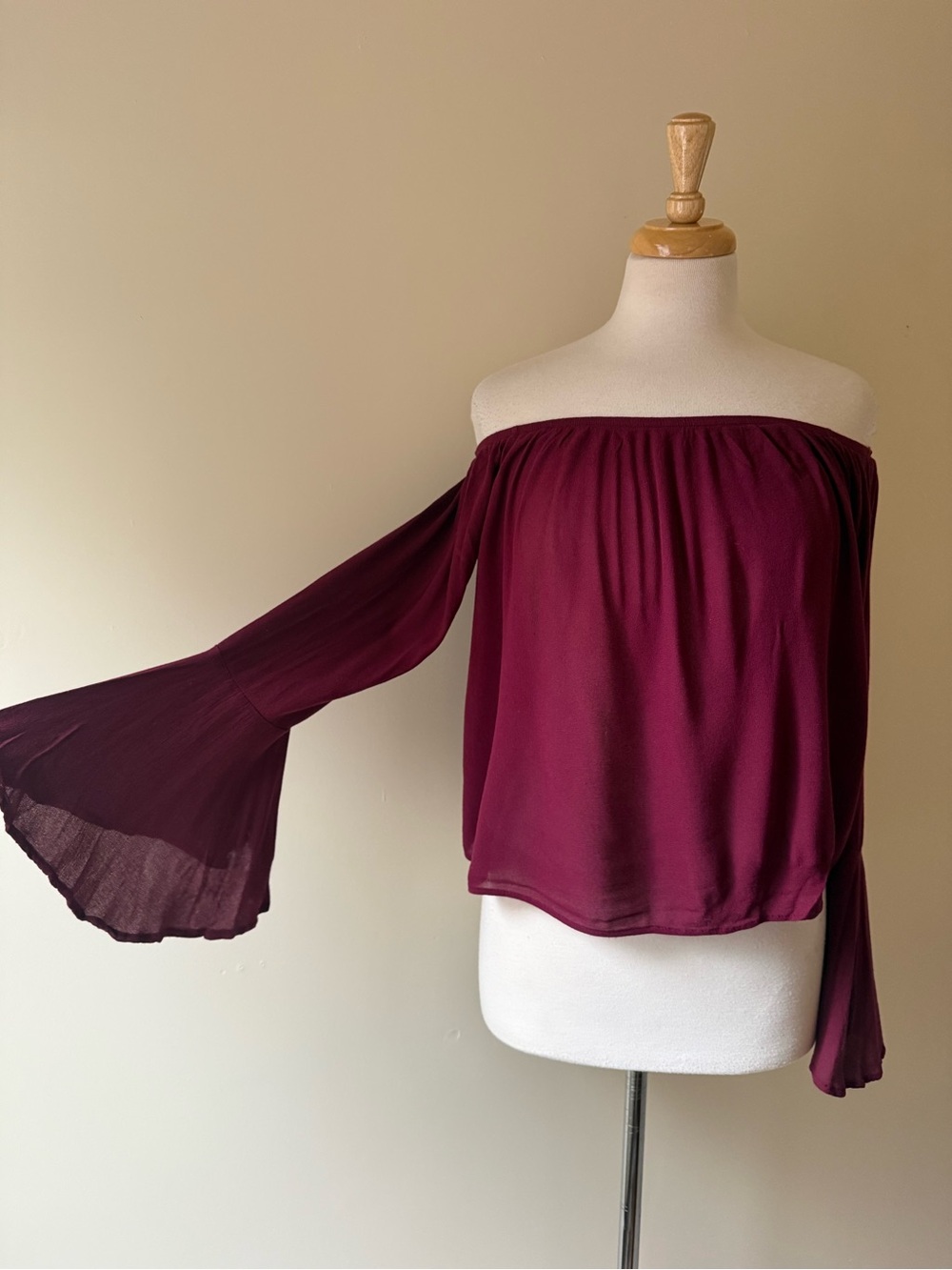 Ambiance Burgundy Off Shoulder Bell Sleeve Top Romantic Y2K